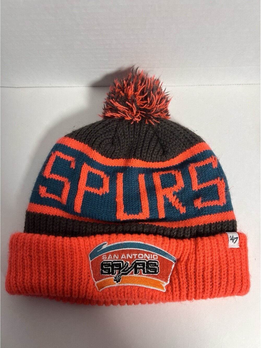 Vintage San Antonio Spurs 47 Brand Hardwood Classics Knit Pom Beanie Hat